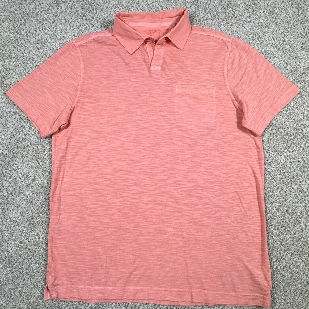 Tommy Bahama Mens Small Coral Pink Slub Cotton Short Sleeve Pocket Polo Shirt - Picture 2 of 9